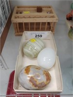 Miniature Wooden Chkn Crate, 3 Glass Eggs