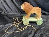 HAND CRAFTED WOODEN PULL TOY / LION