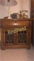 Wooden night stand with stained glass cabinet
