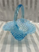 Fenton Glass Blue Opalescent 7" Hobnail Basket