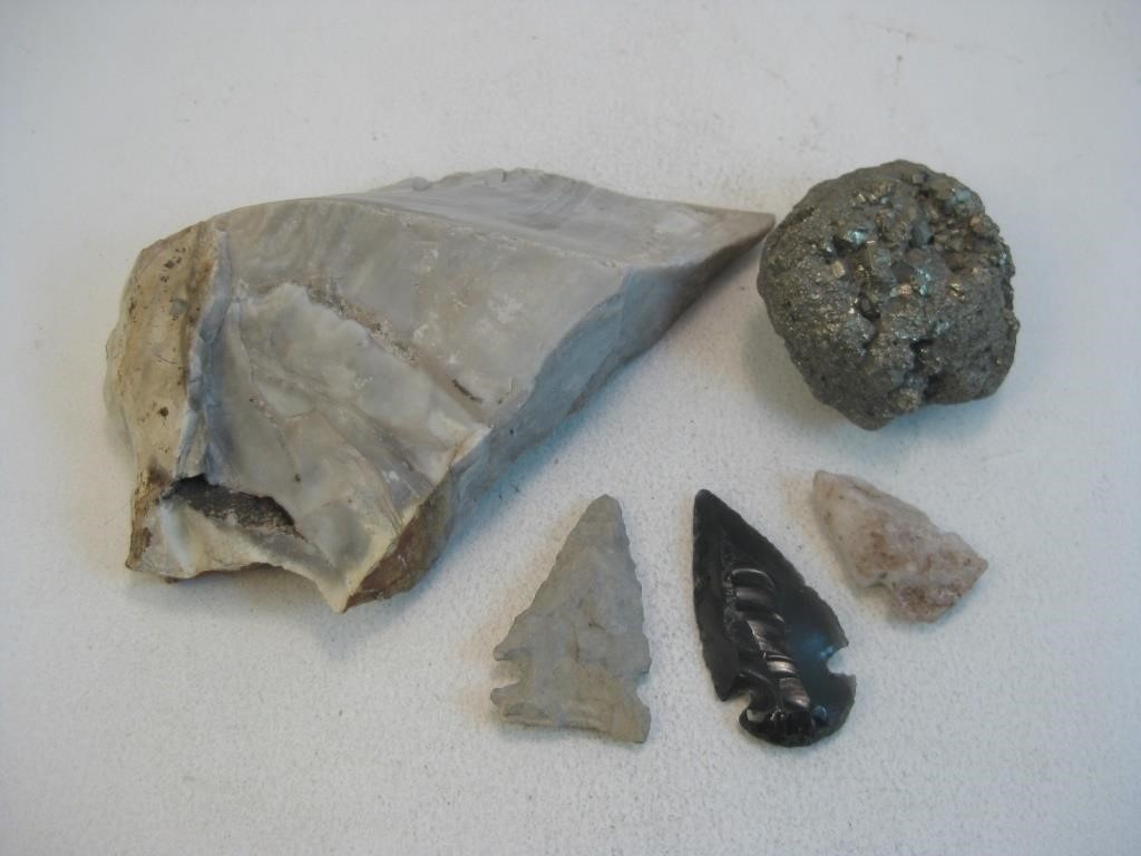 Three Arrowheads & Two Rock Specimens