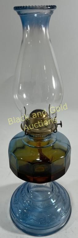 Vintage EAGLE 19” Blue Glass Oil Lamp