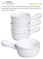 LE TAUCI Soup Bowls with Handle, 15 Oz Ceramic