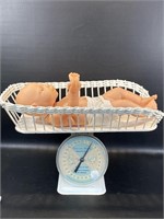 Vintage Nursery Scale W/ Wicker Basket American