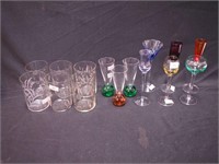 15 crystal items: six are multicolored liqueurs
