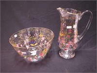 Two pieces of Romanian crystal: 13" pitcher and