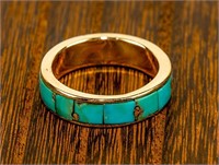 Jewelry 14kt Yellow Gold Men's Turquoise Ring