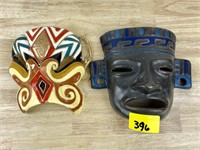 Two Mask / Wall Decor, One is maybe Mayan Looking