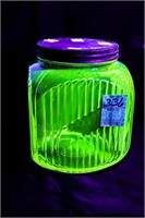 Green Uranium Glass Large Cracker Jar