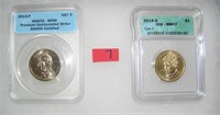 Pair of graded uncirculated Golden Dollar Preseden