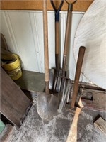 Shovels, fork, maul