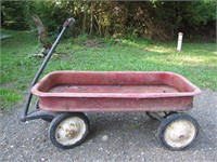 Antique Red Metal Wagon with All 4 Wheels