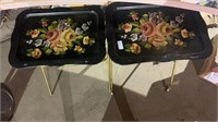 2 vintage flower food trays on wheels