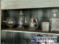 (2) SHELVES OF MISC. GLASSWARE