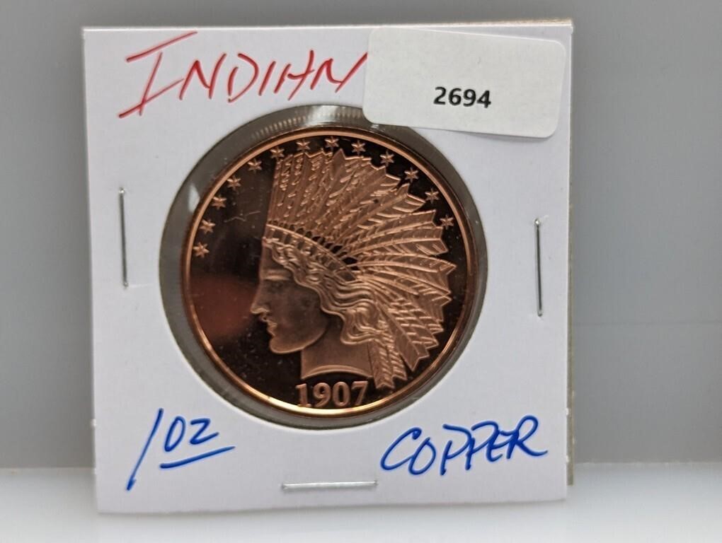 1oz .999 Copper Indian Round