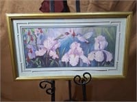 Robbin Allen Hummingbirds and Irises Framed Print
