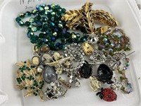 14 Pieces of Rhinestone Jewelry, Some Signed