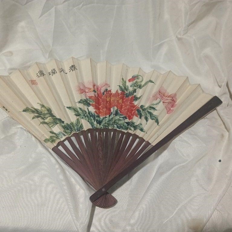 Vintage Chinese Linen Folding Hand Fan