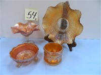 Orangetree Marigold Dish, Peacock Carnival Glass -