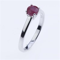 Size 7 Silver Ruby Glass Filled Solitaire Ring