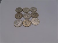 (9) Silver 1964 Half Kennedy Coins