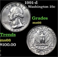 1991-d Washington Quarter 25c Grades GEM+ Unc