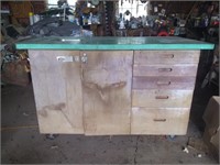 Wooden storage cabinet & contents- cabinet is