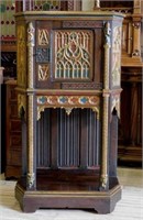 Neo Gothic Paint Accented Oak Cabinet.