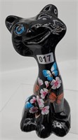 Fenton Black happy cat w/ Butterflies. FAGCA excl