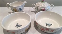 Lenox Butterfly Meadow Cream & Sugar and 2 Bowls