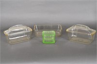 Atq Lidded Green Vaseline Glass, Clear Loaf Pans