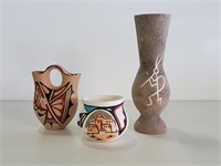 3 Native American Vases, Signed