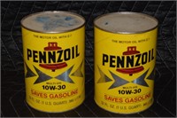 (2) Vintage FULL Pennzoil 10W-30 1Qt Oil Cans