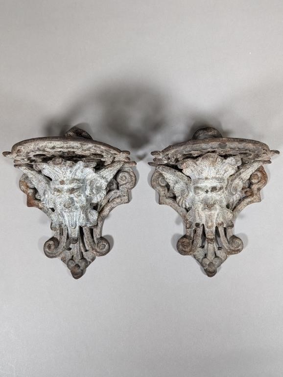 Pair Cast Iron Gargoyle Shelves