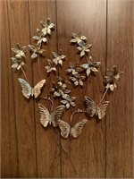2 Homco brass butterflies and flowers