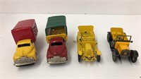 (2) Lesley toy cars (2) vintage tin cars