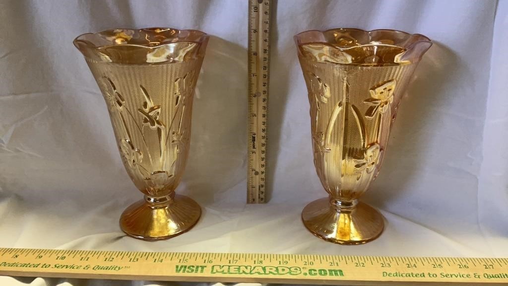 Jeannette Iris Iridescent 9 inch Vases (2)