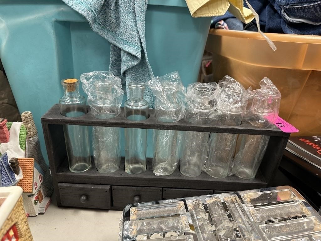 LOT OF BOTTLES / W RACK & DRAWERS