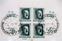 WWII Nazi German Hitler 6pf Cancelled Plate Block