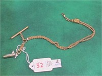 GOLD WATCHCHANG AND KNIFE FOB DOUBLE CHAIN SLIDE