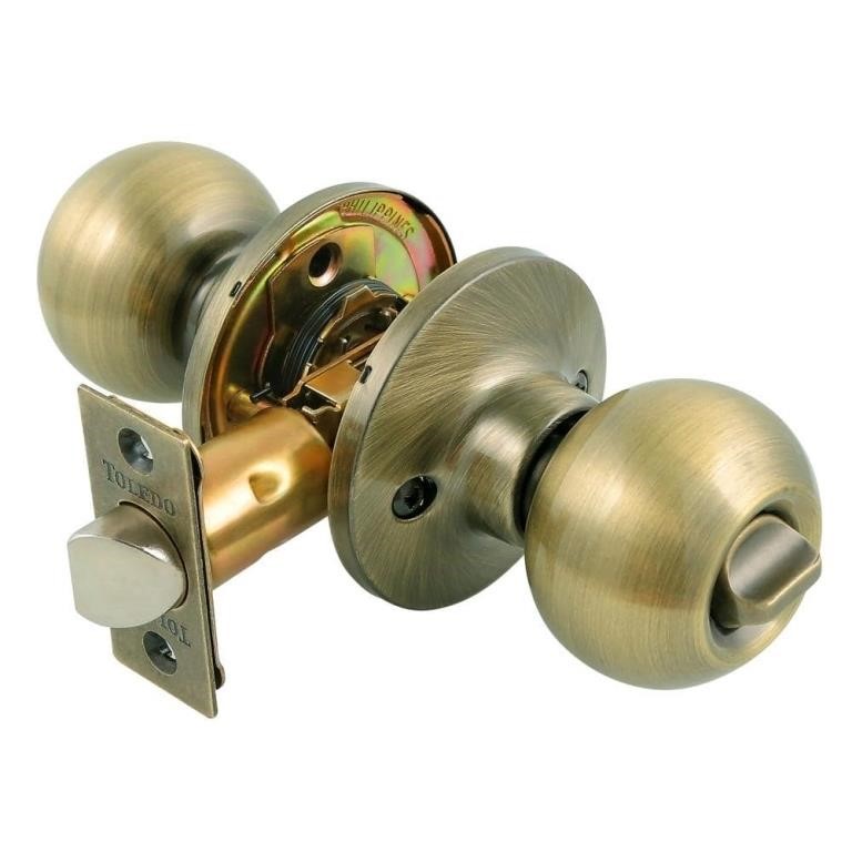P472  TOLEDO Antique Brass Door Knob Lock Set