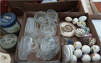 Cut glass dishes and collectible eggs