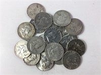 Silver Benjamin Franklin Half Dollars Lot of 18