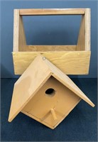 Handmade Wooden Carrier & Birdhouse 2-pc lot
