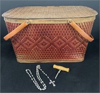 Vtg  Red-Man MCM Wicker/Rattan Picnic Basket