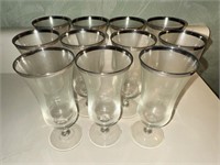 11 Vintage Crystal Platinum Rim Cocktail Glasses