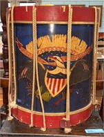 PAINT DECORATED DRUM TABLE W/ EAGLE