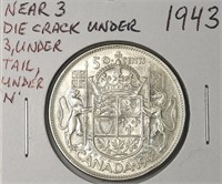 1943 Canada Silver 50 Cents w/ Die Cracks