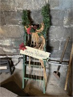 WOOD LADDER W/ HAPPY HOLIDAY SIGN AND ANGEL