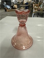Pink depression glass candle holder
